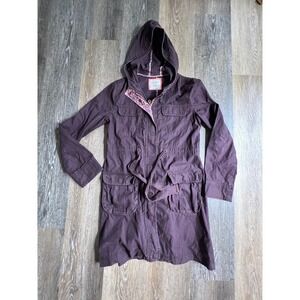 Old Navy Utility Parka Women XS Purple Hooded Floral Trim Field jacket